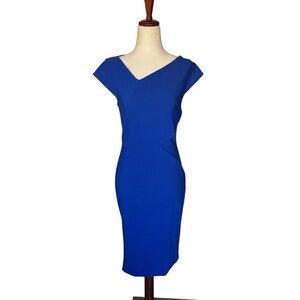 Roland Mouret Fitted Blue Sheath Midi Dress size 4 Bodycon Y2K